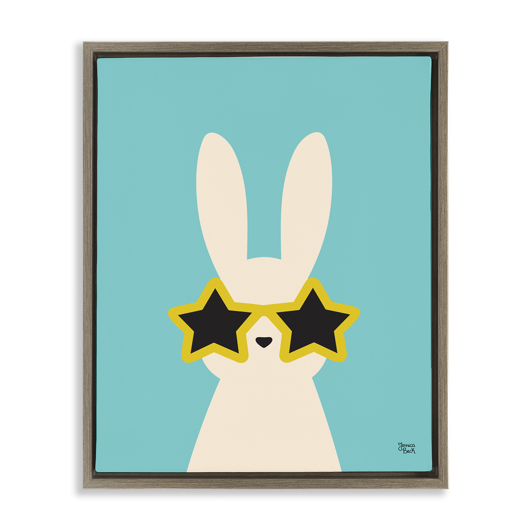 Stupell Industries Rabbit & Star Sunglasses Animals Painting Brown Floater Framed Canvas Art Print Wall Art, 25 x 31