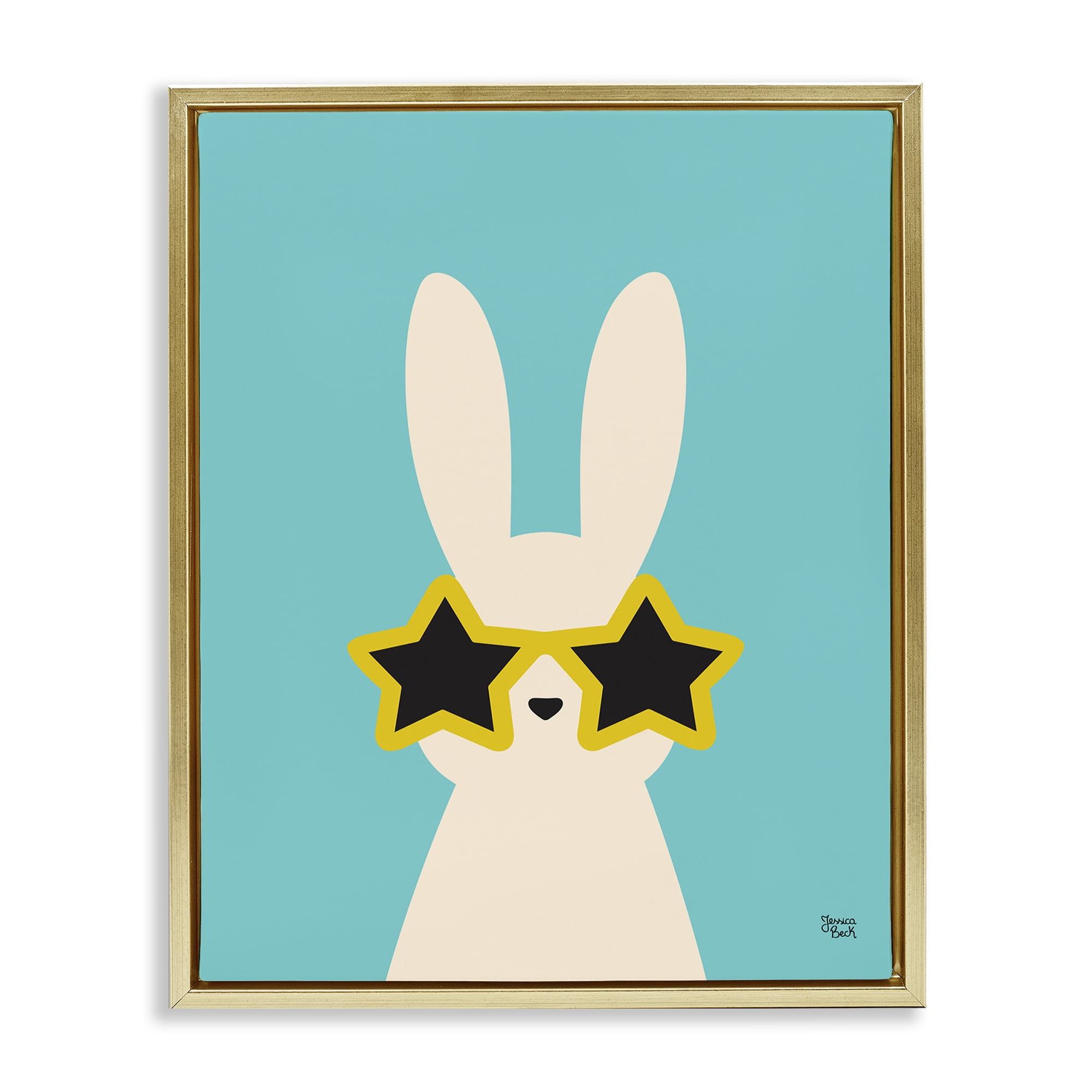 Stupell Industries Rabbit & Star Sunglasses Animals Painting Gold Floater Framed Canvas Art Print Wall Art, 25 x 31