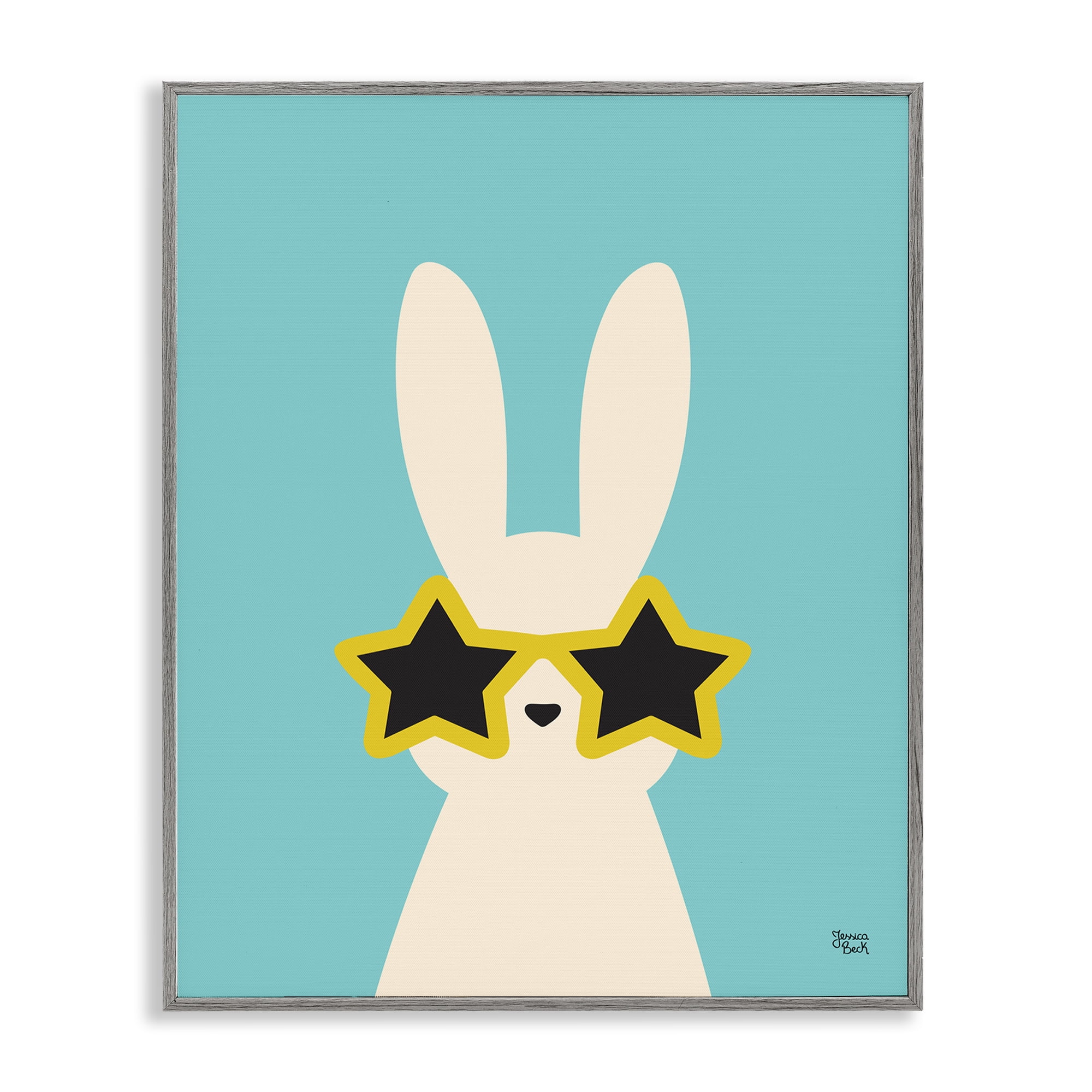 Stupell Industries Rabbit & Star Sunglasses Animals Painting Gray Framed Art Print Wall Art, 24 x 30