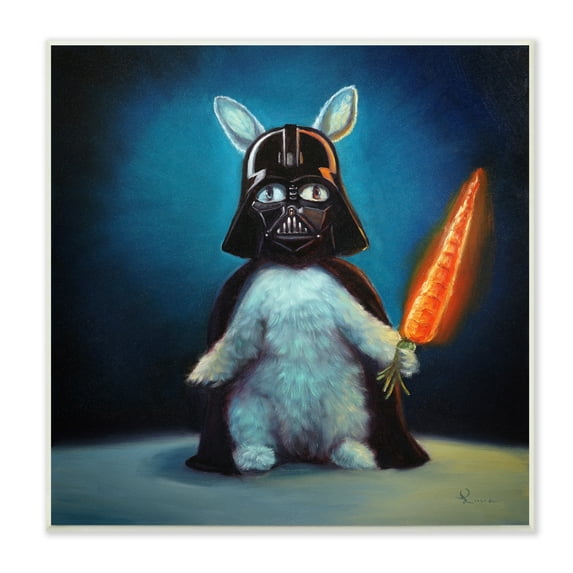 Stupell Industries Rabbit Star Wars Neon Carrot Cartoon Pet Portrait,12 x 12, Design by Lucia Heffernan