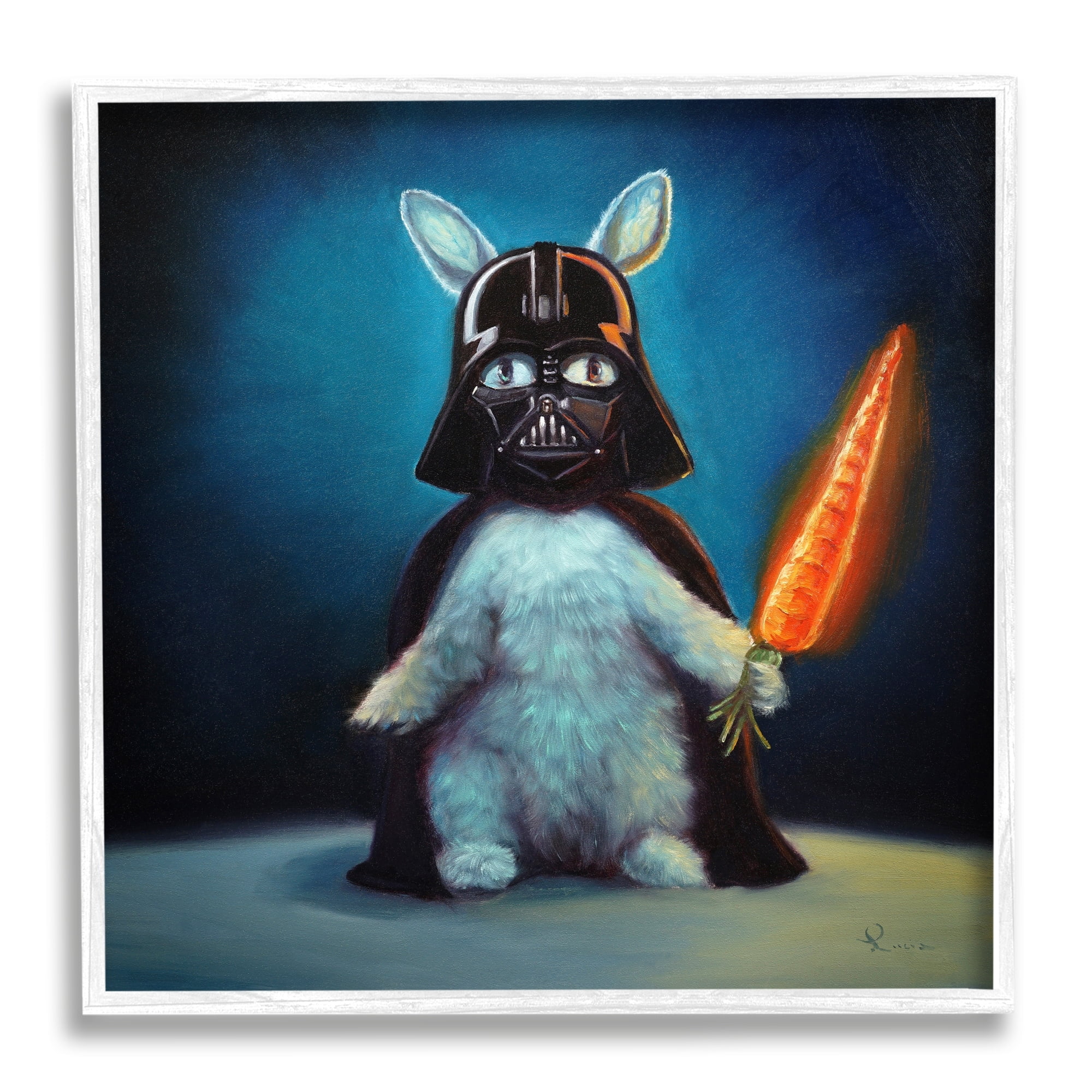 Stupell Industries Rabbit Star Wars Neon Carrot Cartoon Pet Portrait,17 x 17, Design by Lucia Heffernan
