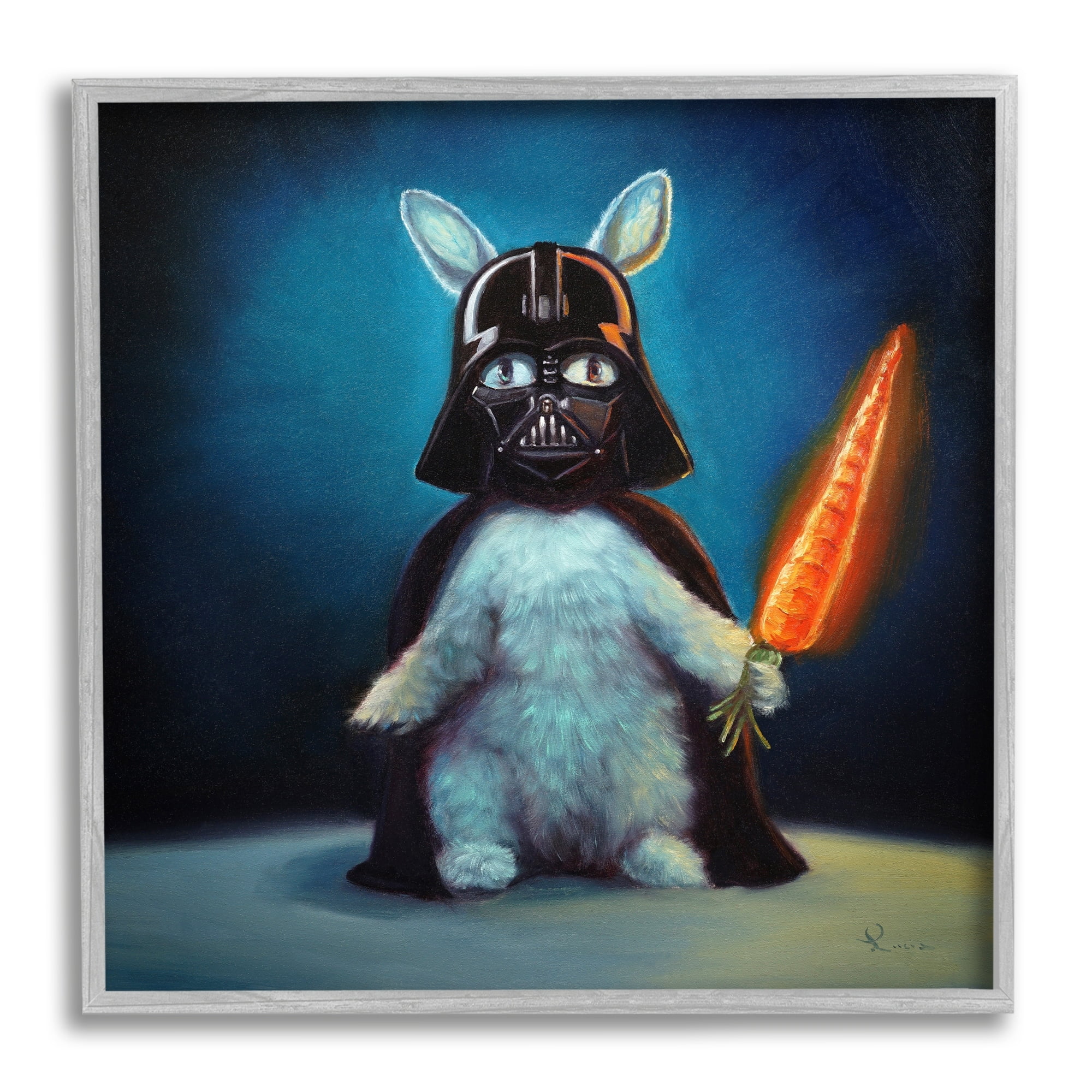 Stupell Industries Rabbit Star Wars Neon Carrot Cartoon Pet Portrait,24 x 24, Design by Lucia Heffernan