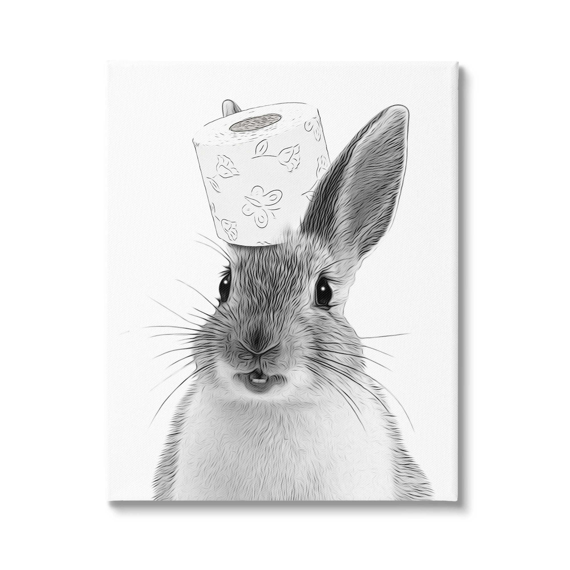 Stupell Industries Rabbit & Toilet Paper Bathroom Animals & Insects Painting Gallery Wrapped Canvas Print Wall Art