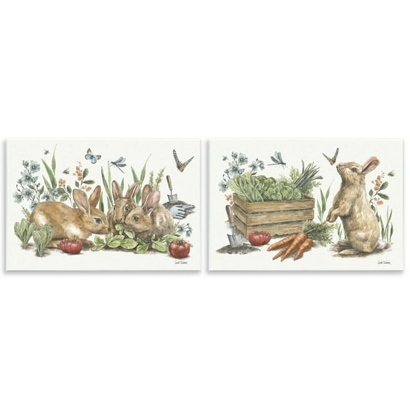 Stupell Industries Rabbit Vegetable Garden Party Animals Painting Unframed Art Print Wall Art, 15 x 10, Set of 2