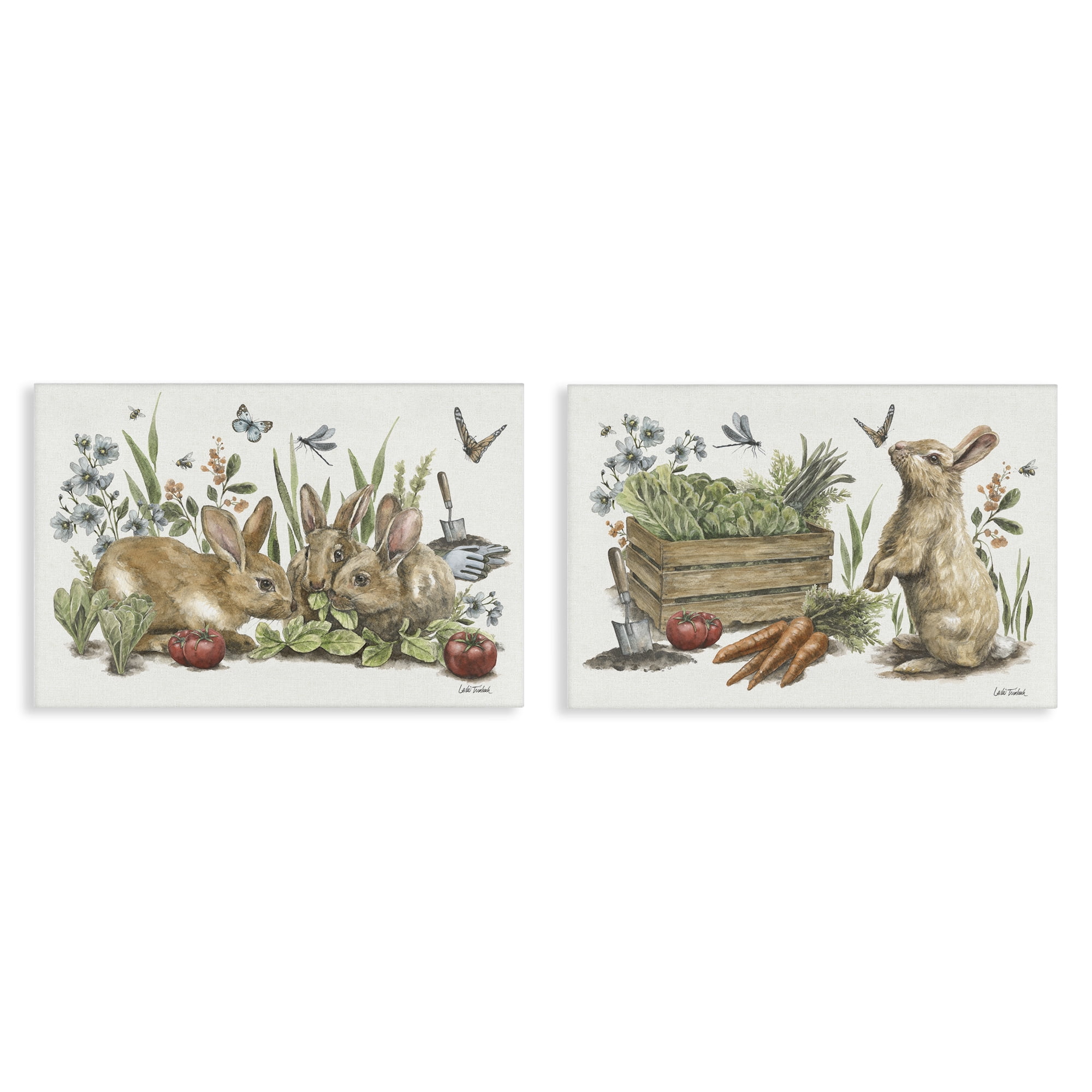Stupell Industries Rabbit Vegetable Garden Party Animals Painting Wrapped Canvas Art Print Wall Art, 24 x 16, Set of 2