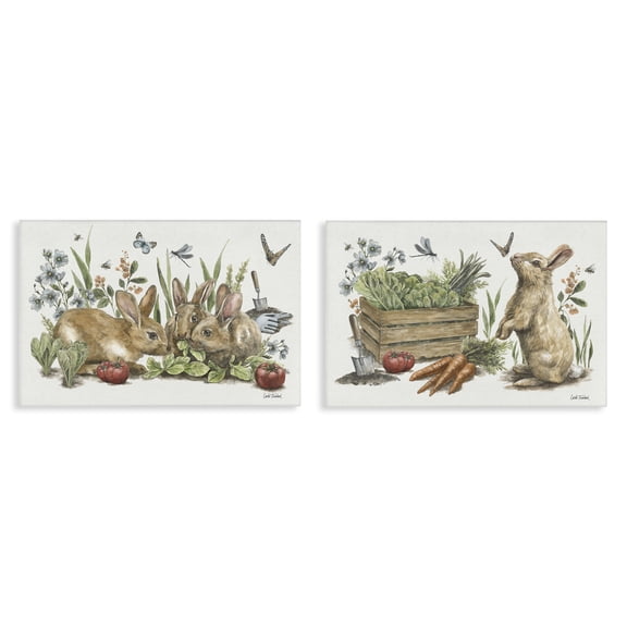 Stupell Industries Rabbit Vegetable Garden Party Animals Painting Wrapped Canvas Art Print Wall Art, 24 x 16, Set of 2