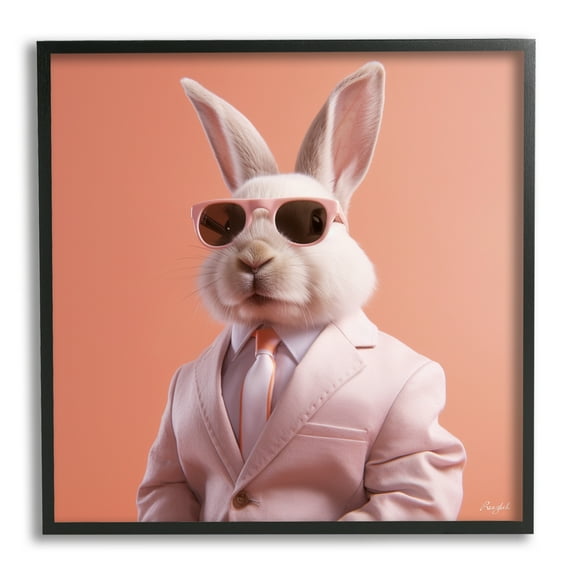 Stupell Industries Rabbit Wearing Suit Animals & Insects Painting Black Framed Art Print Wall Art, 12 x 12