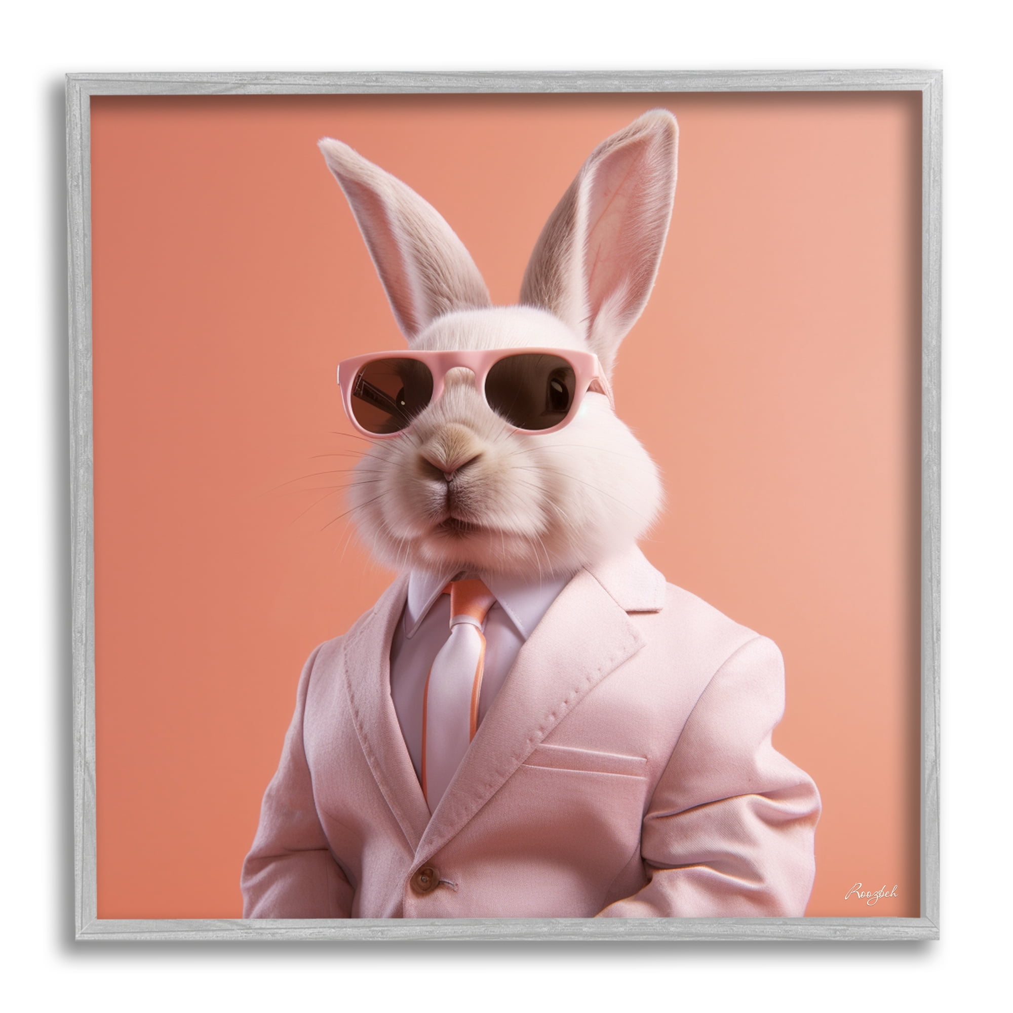 Stupell Industries Rabbit Wearing Suit Animals & Insects Painting Gray Framed Art Print Wall Art, 24 x 24