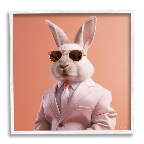 Stupell Industries Rabbit Wearing Suit Animals & Insects Painting White Framed Art Print Wall Art, 12 x 12