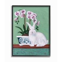 Stupell Industries Rabbit and Flowers Pink Green Animal Painting Black Framed Art Print Wall Art, 24x30, by Sally B