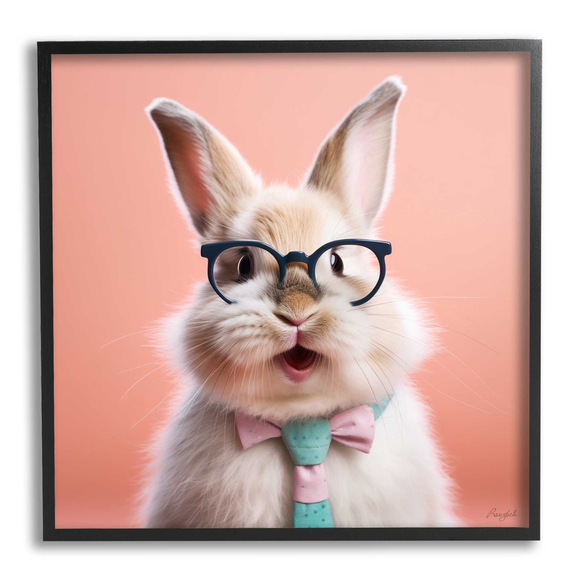 Stupell Industries Rabbit in Glasses Animals & Insects Painting Black Framed Art Print Wall Art, 17 x 17