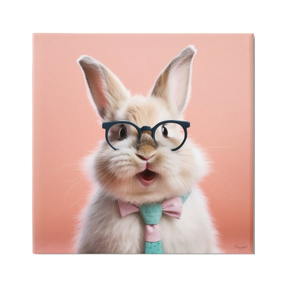 Stupell Industries Rabbit in Glasses Animals & Insects Painting Gallery Wrapped Canvas Art Print Wall Art, 30 x 30