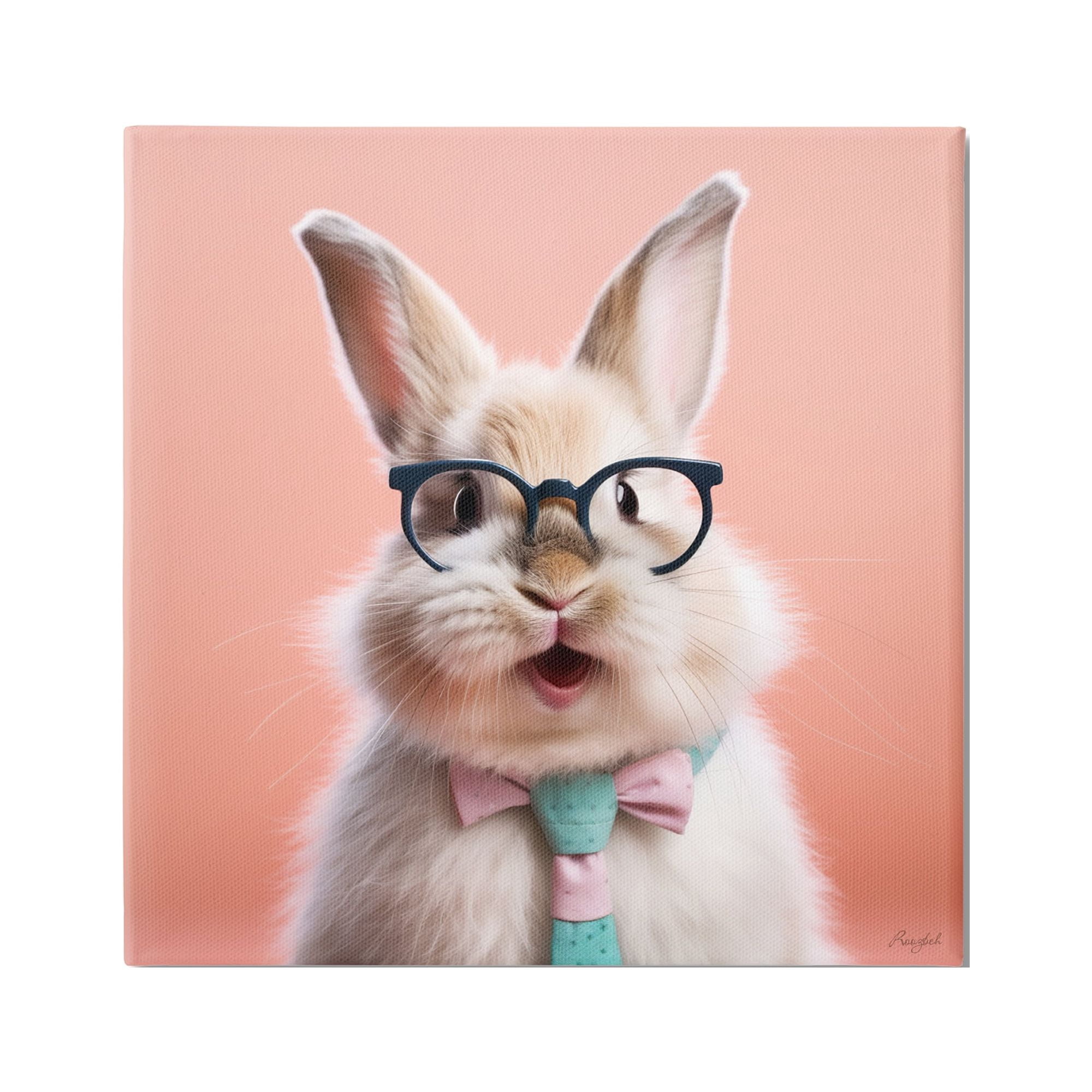 Stupell Industries Rabbit in Glasses Animals & Insects Painting Gallery Wrapped Canvas Art Print Wall Art, 36 x 36