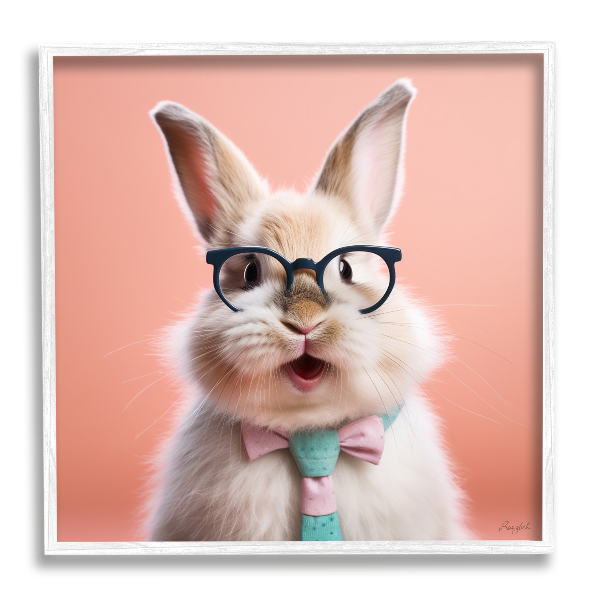 Stupell Industries Rabbit in Glasses Animals & Insects Painting White Framed Art Print Wall Art, 24 x 24