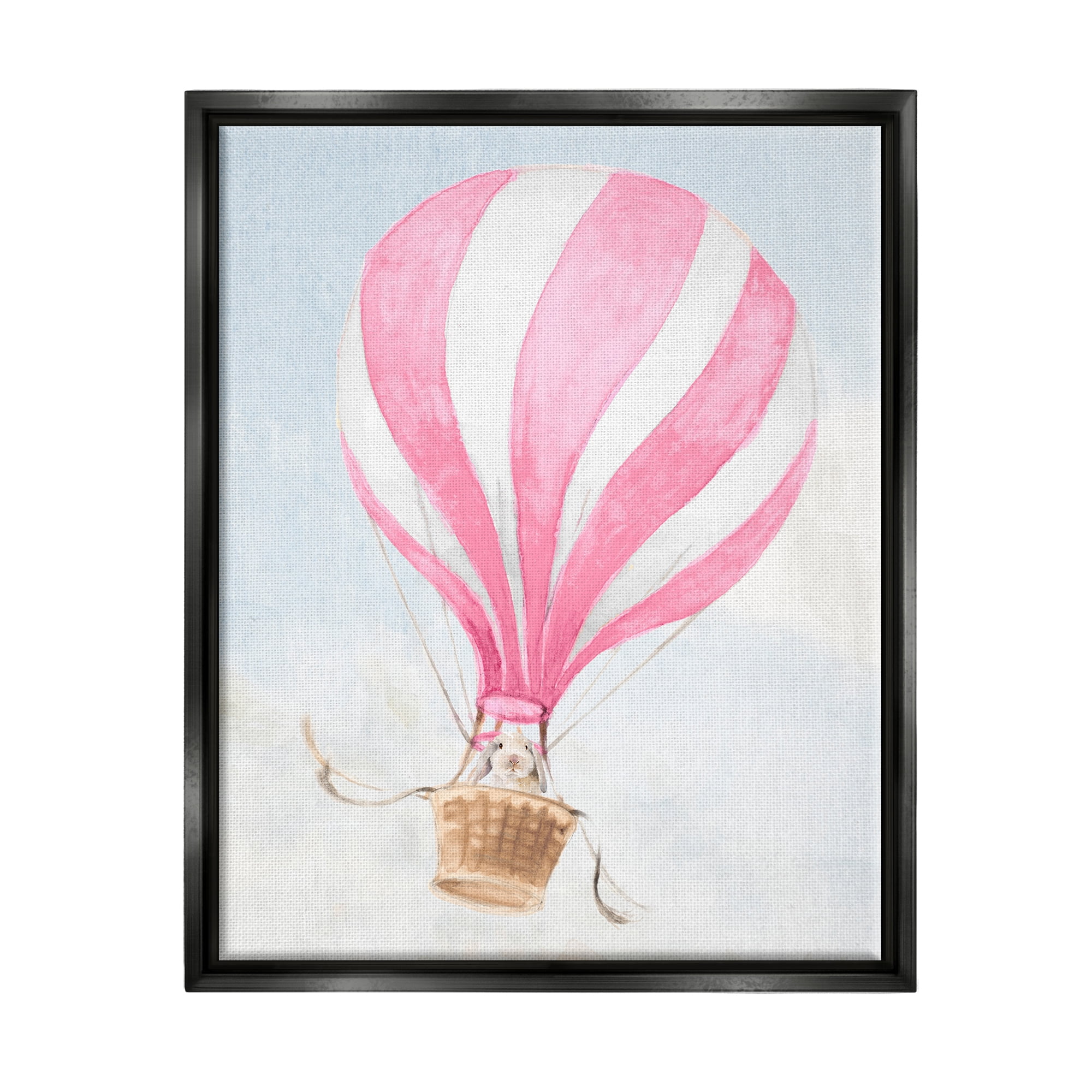 Stupell Industries Rabbit in Pink Balloon Animals & Insects Painting Black Floater Framed Canvas Art Print Wall Art, 25 x 31