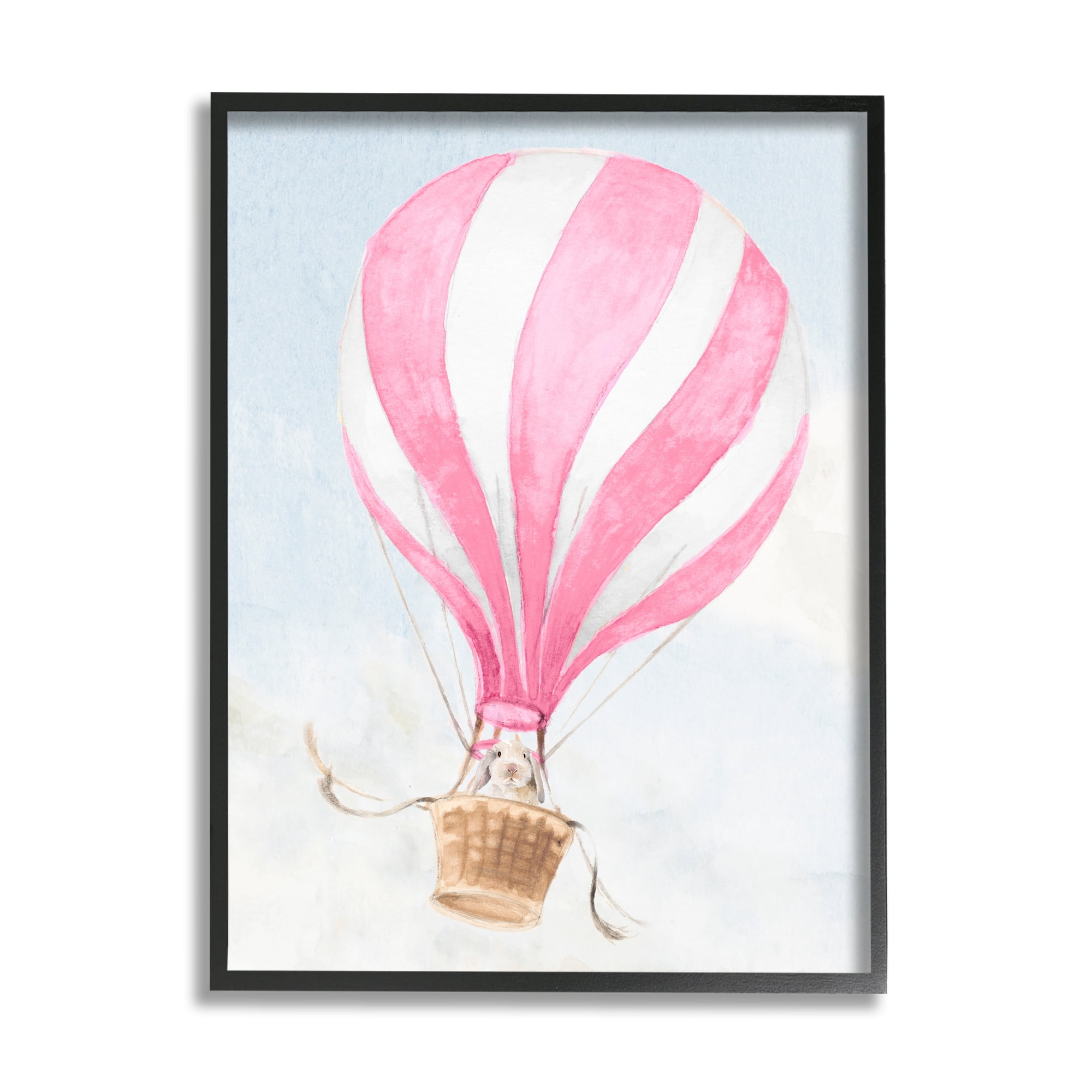 Stupell Industries Rabbit in Pink Balloon Animals & Insects Painting Black Framed Art Print Wall Art, 24 x 30