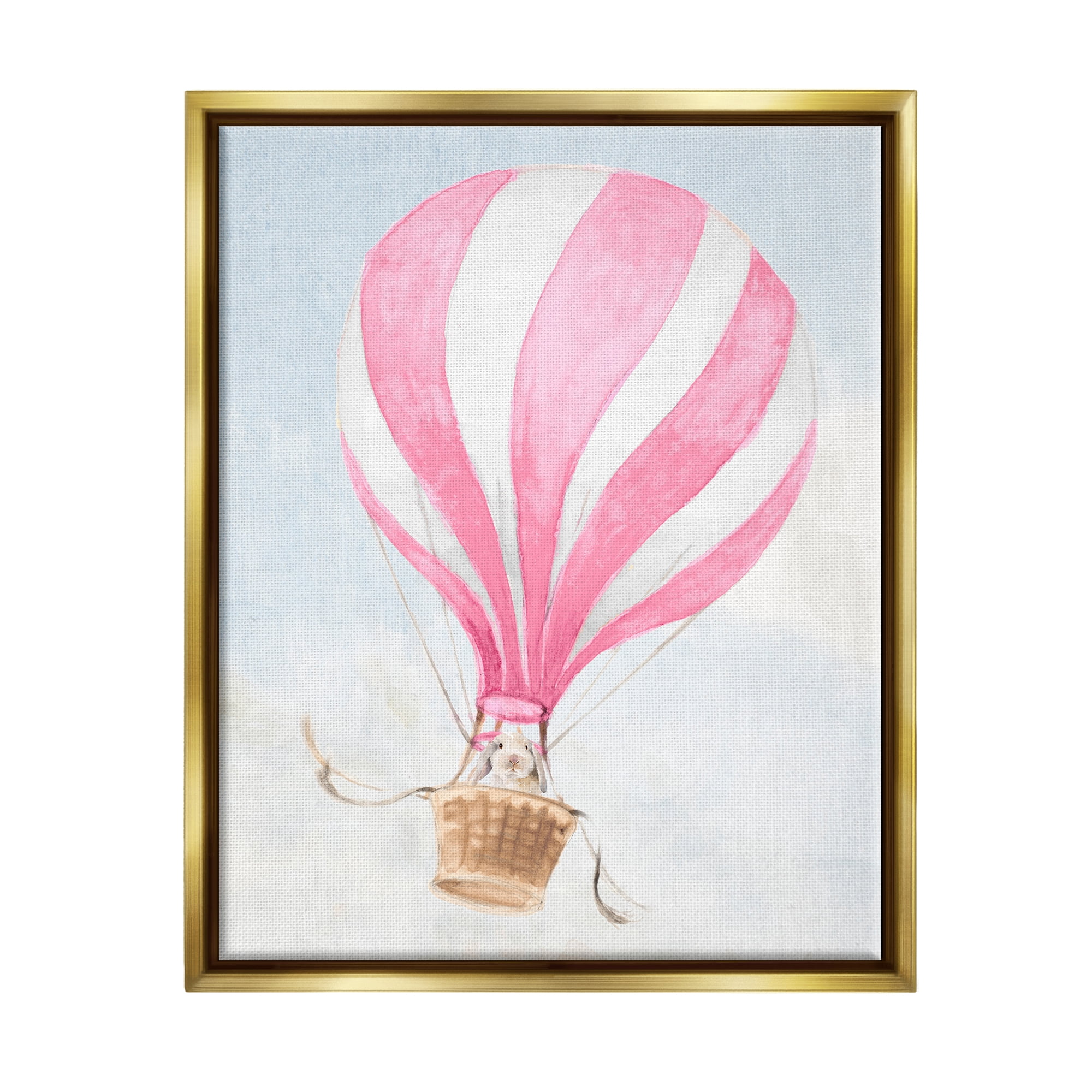 Stupell Industries Rabbit in Pink Balloon Animals & Insects Painting Gold Floater Framed Canvas Art Print Wall Art, 25 x 31