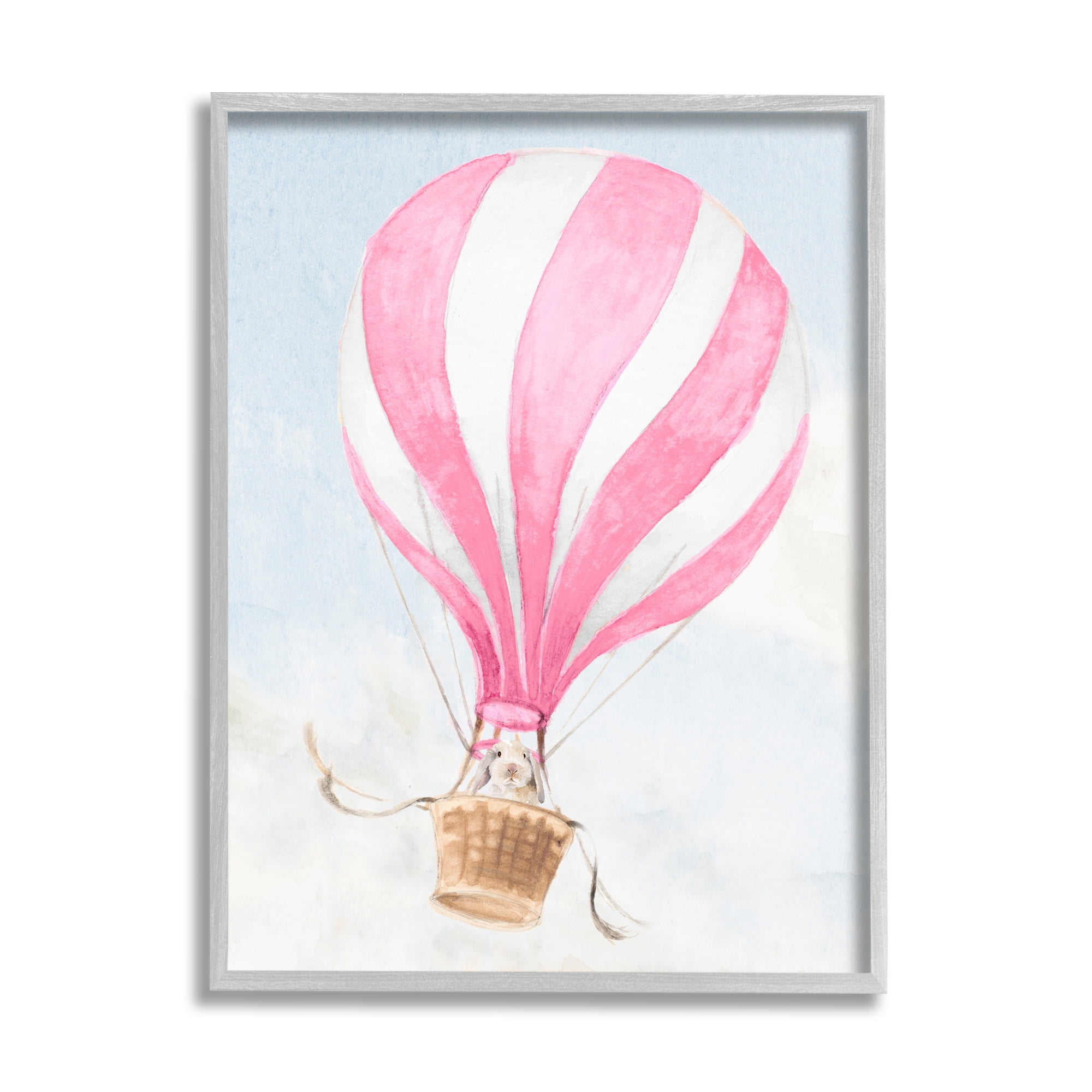 Stupell Industries Rabbit in Pink Balloon Animals & Insects Painting Gray Framed Art Print Wall Art, 11 x 14