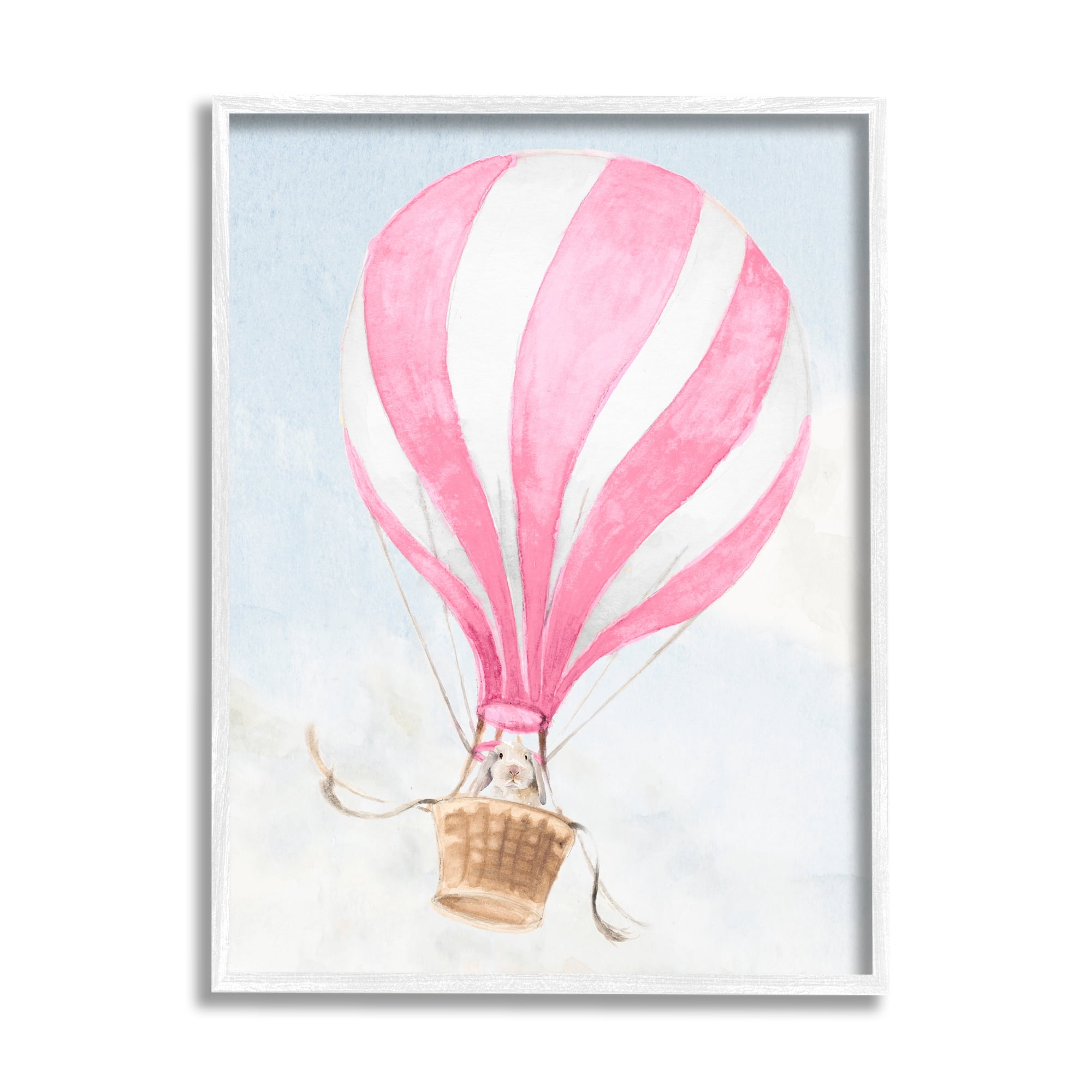 Stupell Industries Rabbit in Pink Balloon Animals & Insects Painting White Framed Art Print Wall Art, 11 x 14