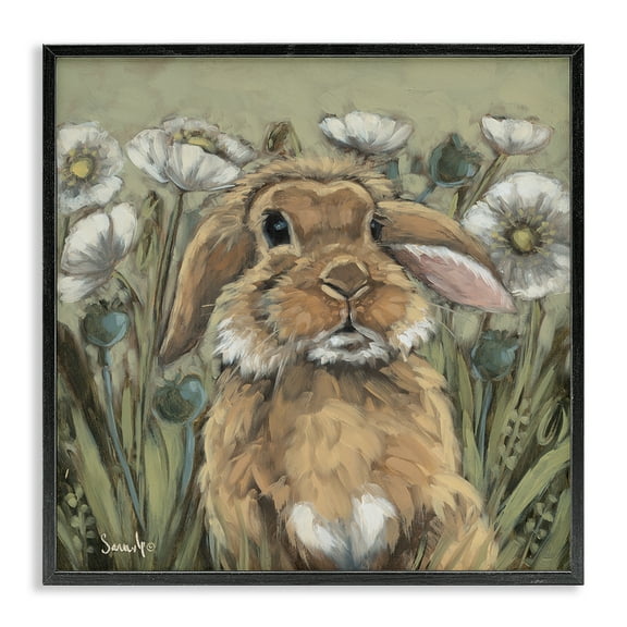 Stupell Industries Rabbit in Poppy Garden Animals Painting Black Framed Art Print Wall Art, 12 x 12