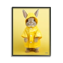 Stupell Industries Rabbit in Rain Coat Animals & Insects Painting Black Framed Art Print Wall Art, 11 x 14