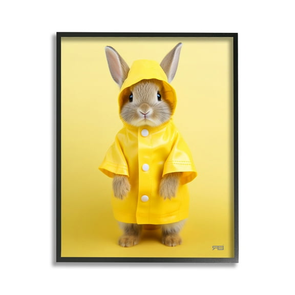 Stupell Industries Rabbit in Rain Coat Animals & Insects Painting Black Framed Art Print Wall Art, 11 x 14