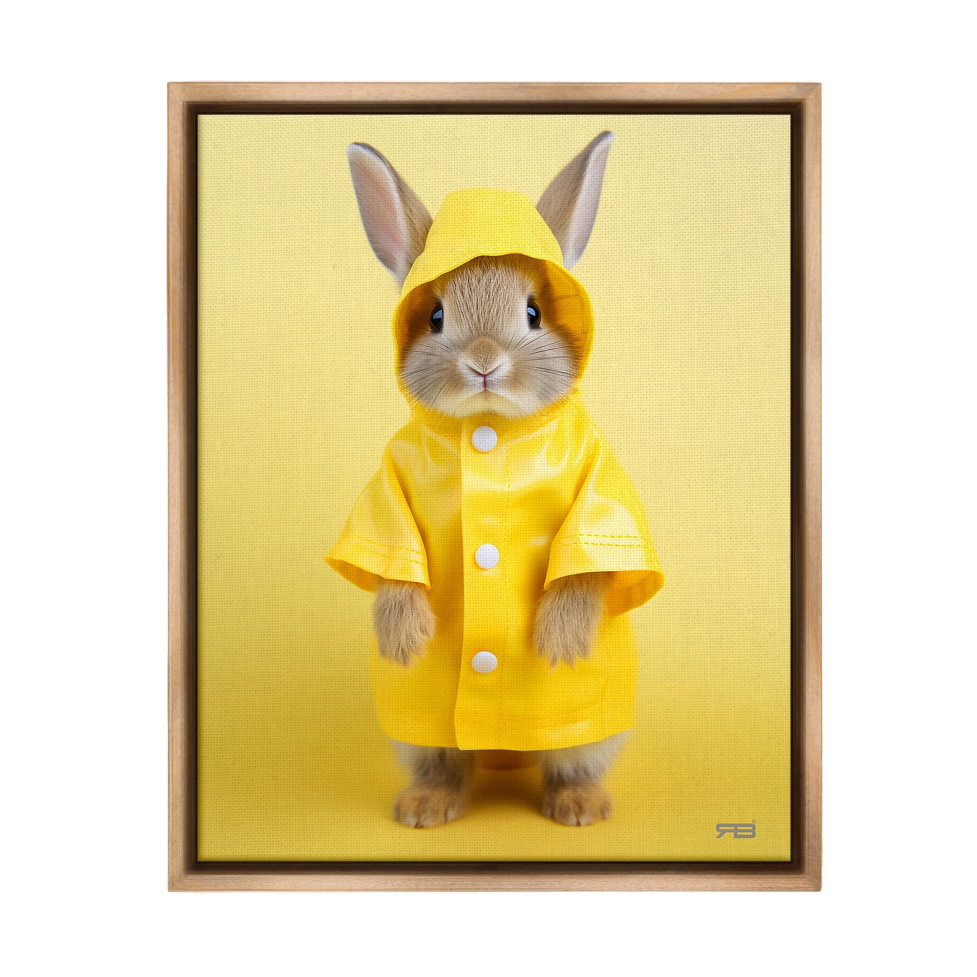 Stupell Industries Rabbit in Rain Coat Animals & Insects Painting Brown Floater Framed Canvas Art Print Wall Art, 25 x 31