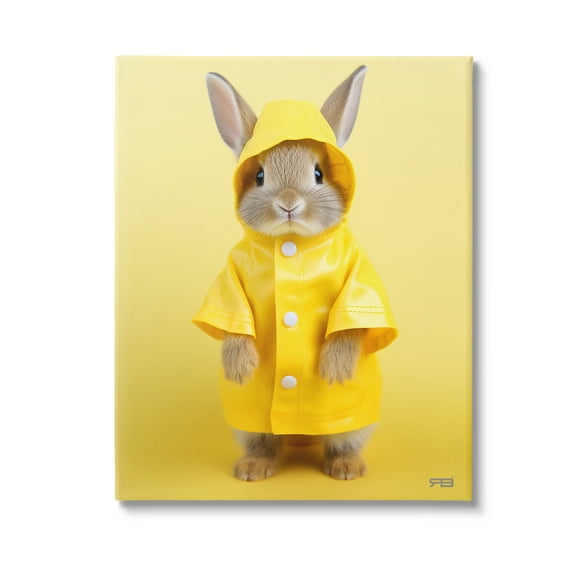 Stupell Industries Rabbit in Rain Coat Animals & Insects Painting Gallery Wrapped Canvas Art Print Wall Art, 16 x 20