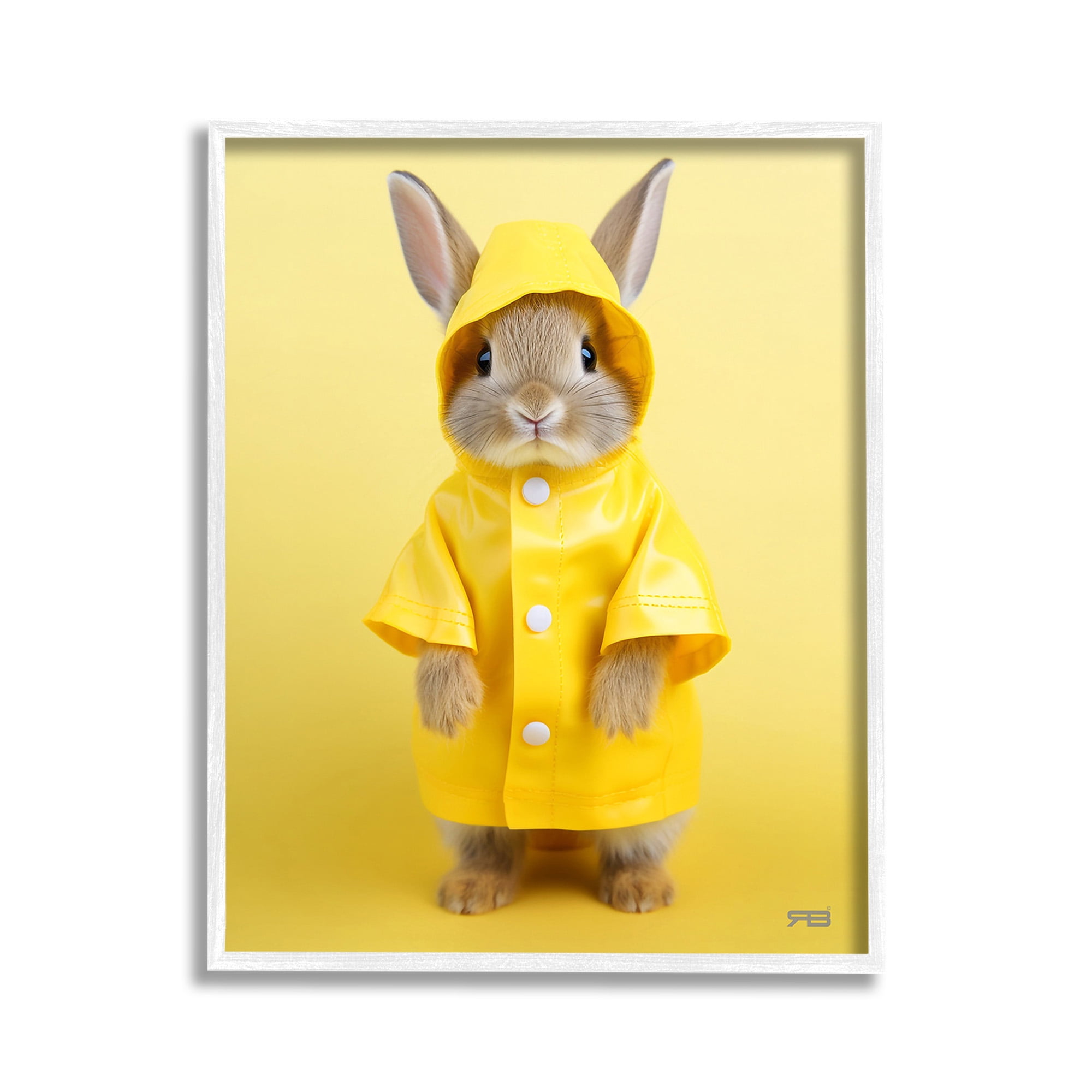 Stupell Industries Rabbit in Rain Coat Animals & Insects Painting White Framed Art Print Wall Art, 11 x 14