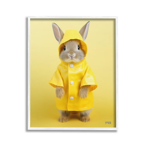 Stupell Industries Rabbit in Rain Coat Animals & Insects Painting White Framed Art Print Wall Art, 24 x 30