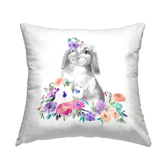 Stupell Industries Rabbit in Spring Garden Square Decorative Printed Throw Pillow, 18 x 18