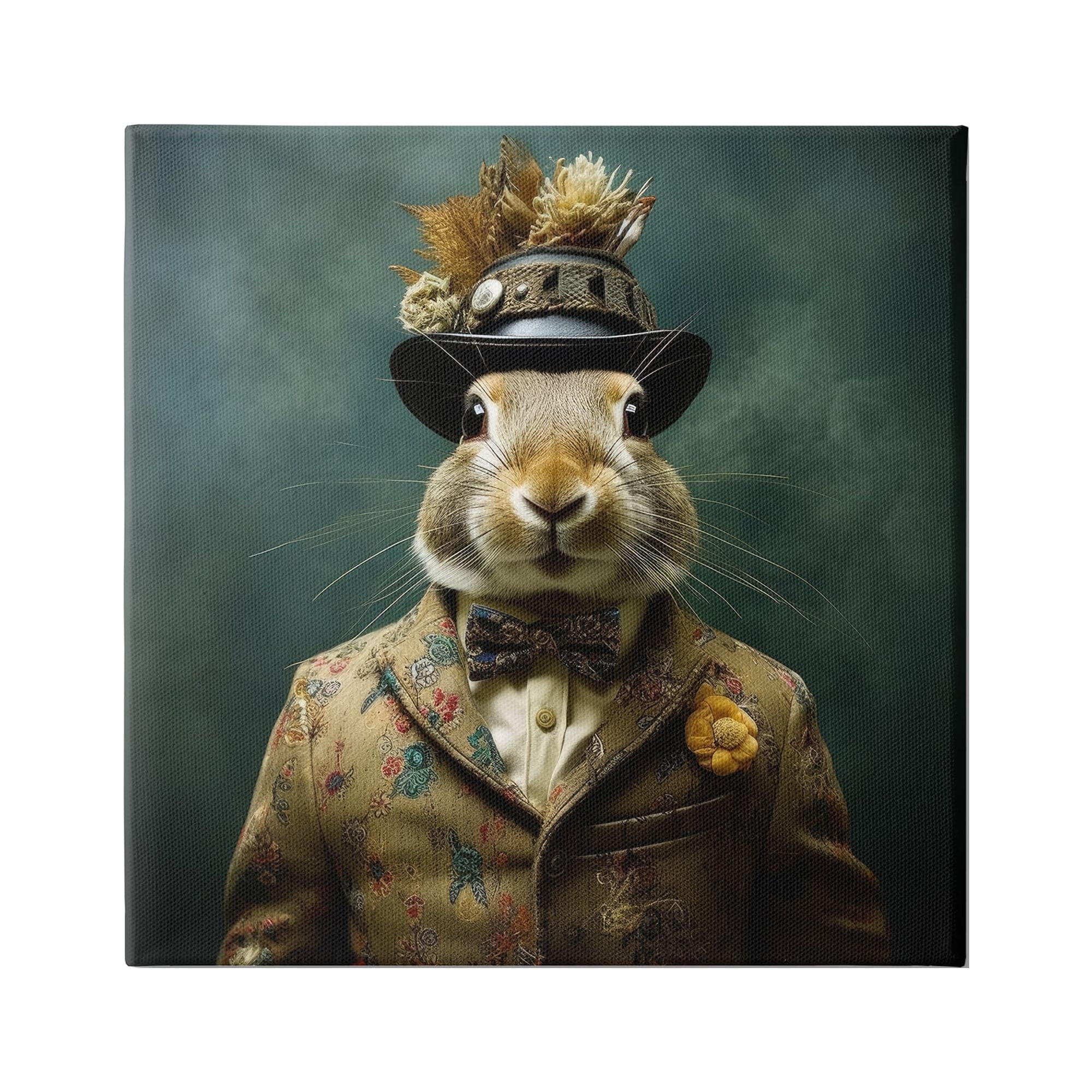 Stupell Industries Rabbit in Vintage Suit Animals & Insects Painting Gallery Wrapped Canvas Art Print Wall Art, 36 x 36