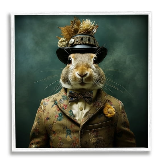 Stupell Industries Rabbit in Vintage Suit Animals & Insects Painting White Framed Art Print Wall Art, 12 x 12