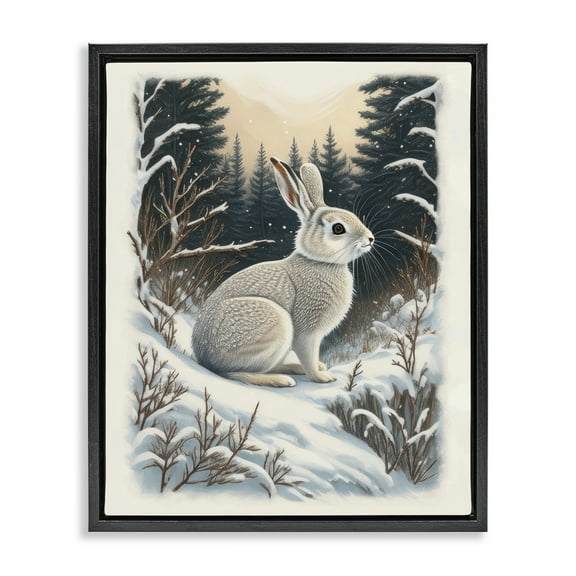Stupell Industries Rabbit in Winter Forest Animals & Insects Painting Black Floater Framed Canvas Art Print Wall Art, 17 x 21