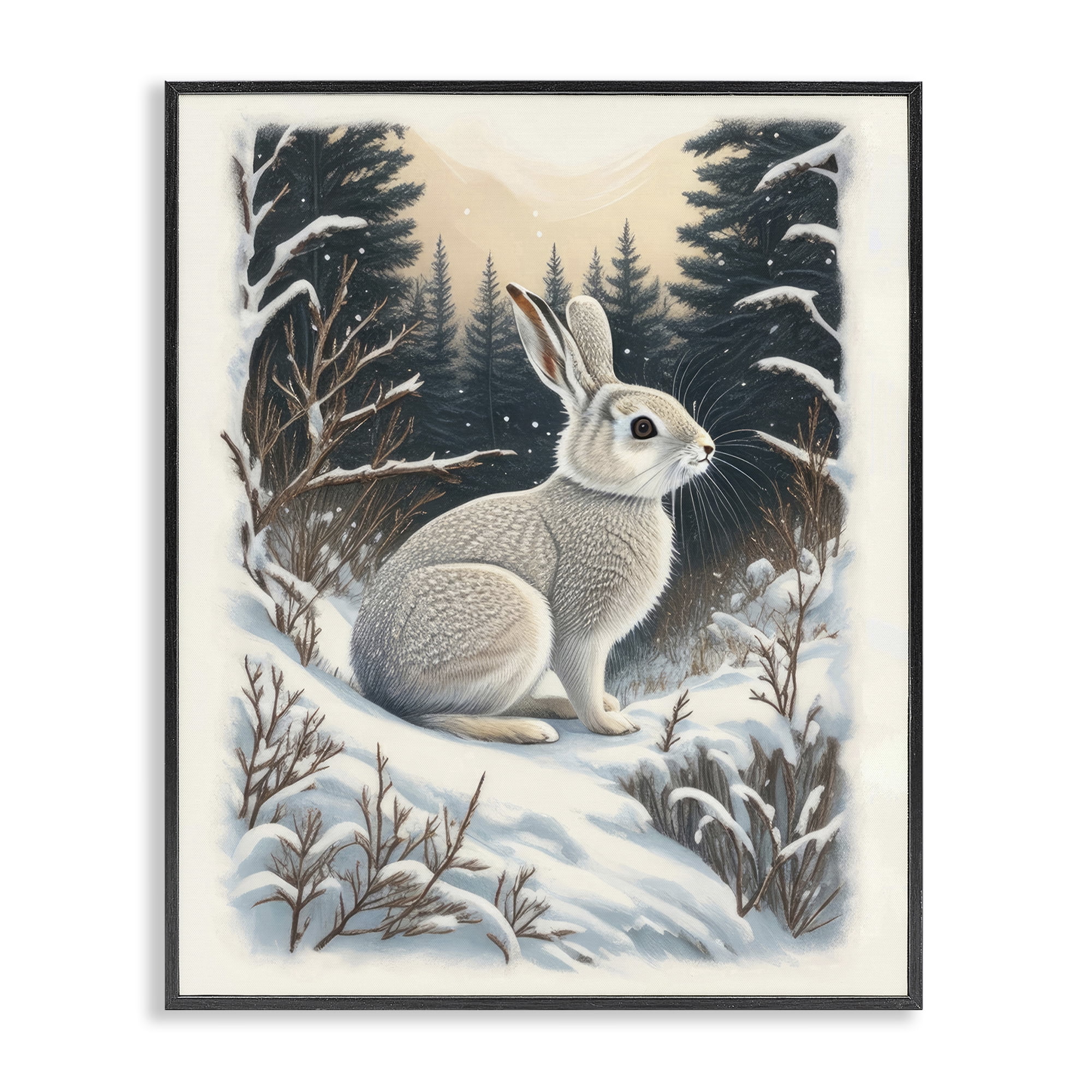 Stupell Industries Rabbit in Winter Forest Animals & Insects Painting Black Framed Art Print Wall Art, 24 x 30