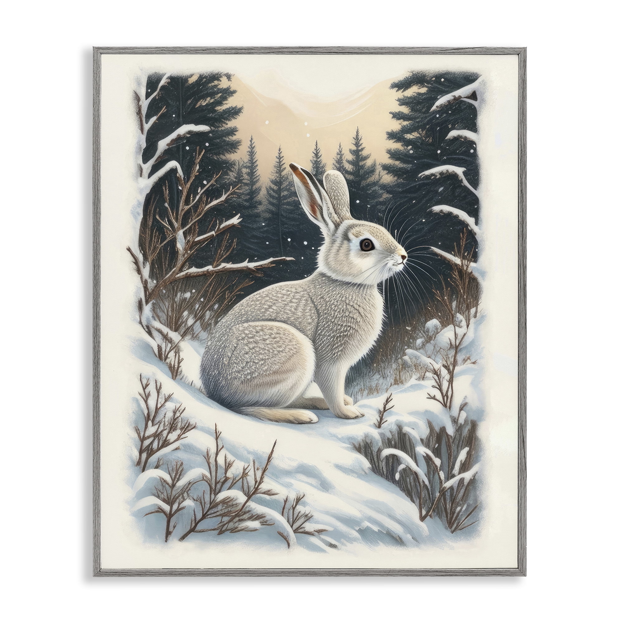 Stupell Industries Rabbit in Winter Forest Animals & Insects Painting Gray Framed Art Print Wall Art, 11 x 14