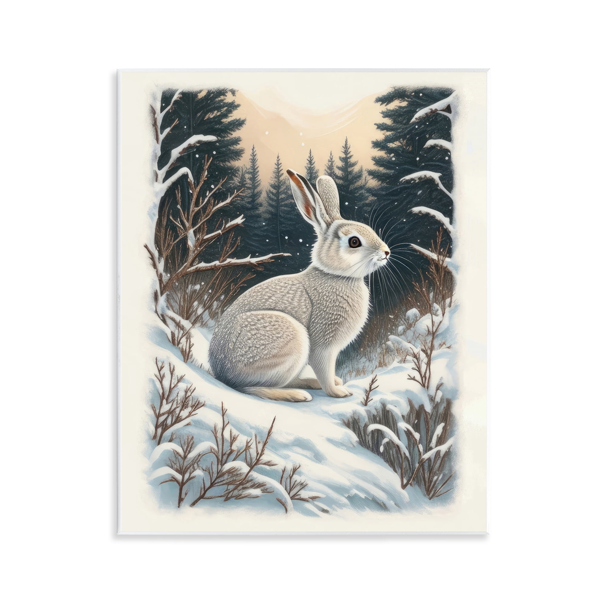 Stupell Industries Rabbit in Winter Forest Animals & Insects Painting Unframed Art Print Wall Art, 11 x 14
