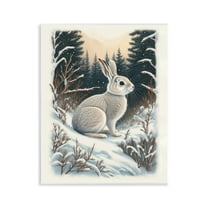 Stupell Industries Rabbit in Winter Forest Animals & Insects Painting Unframed Art Print Wall Art, 11 x 14