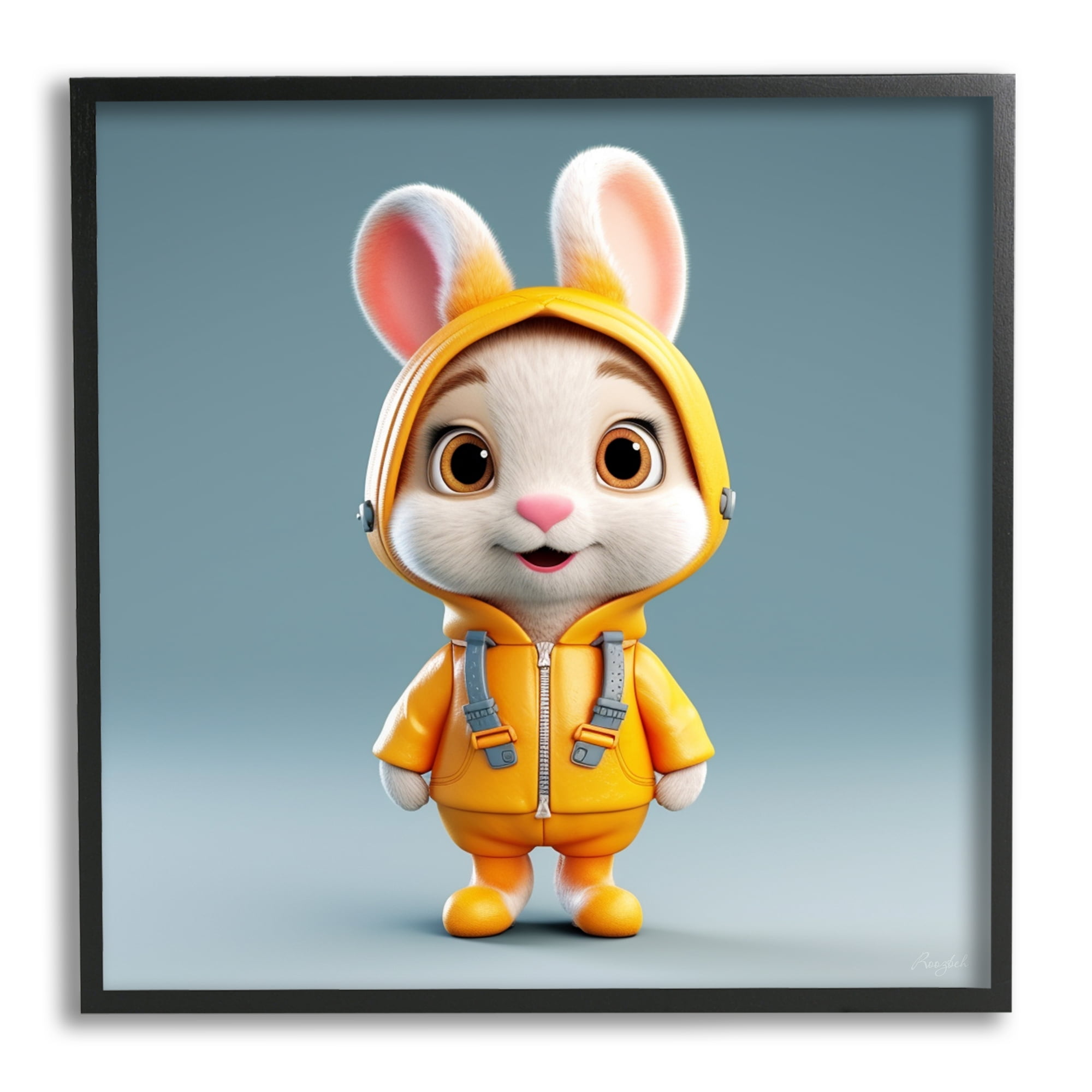 Stupell Industries Rabbit in Yellow Suit Animals & Insects Painting Black Framed Art Print Wall Art, 24 x 24