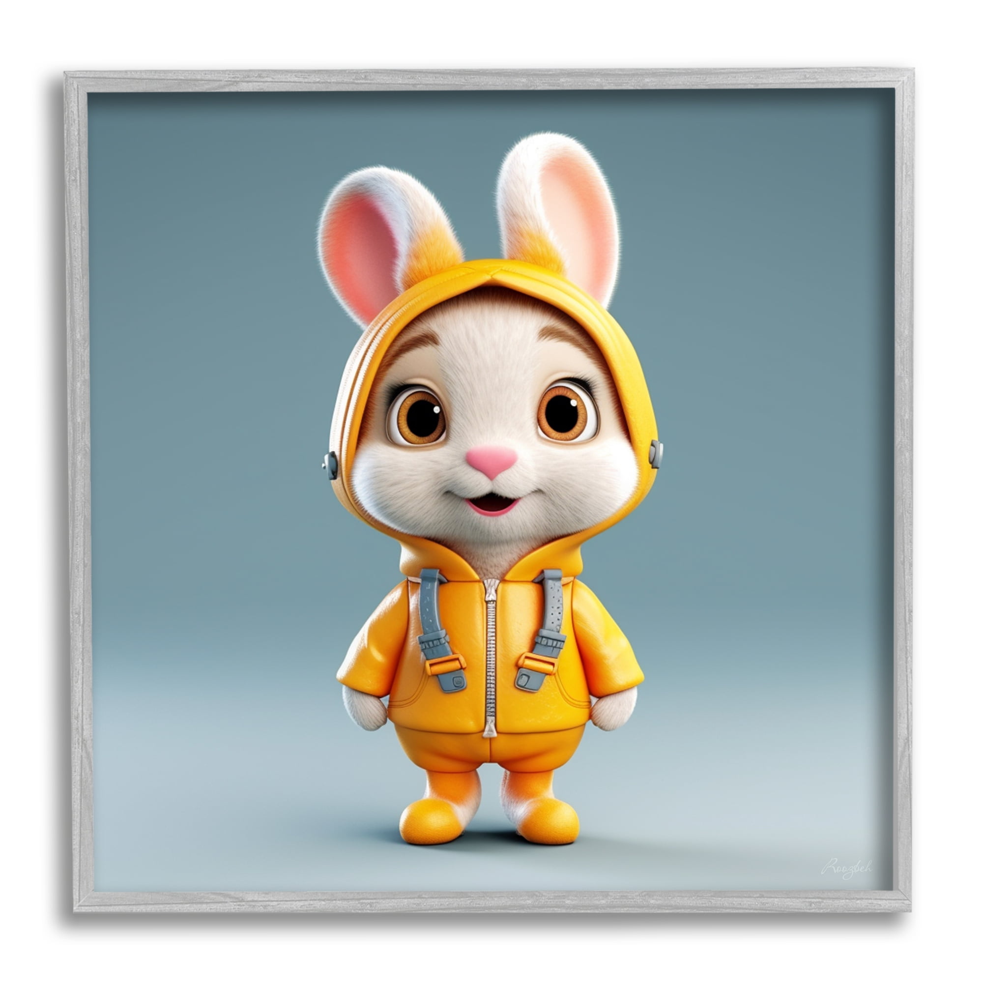 Stupell Industries Rabbit in Yellow Suit Animals & Insects Painting Gray Framed Art Print Wall Art, 17 x 17