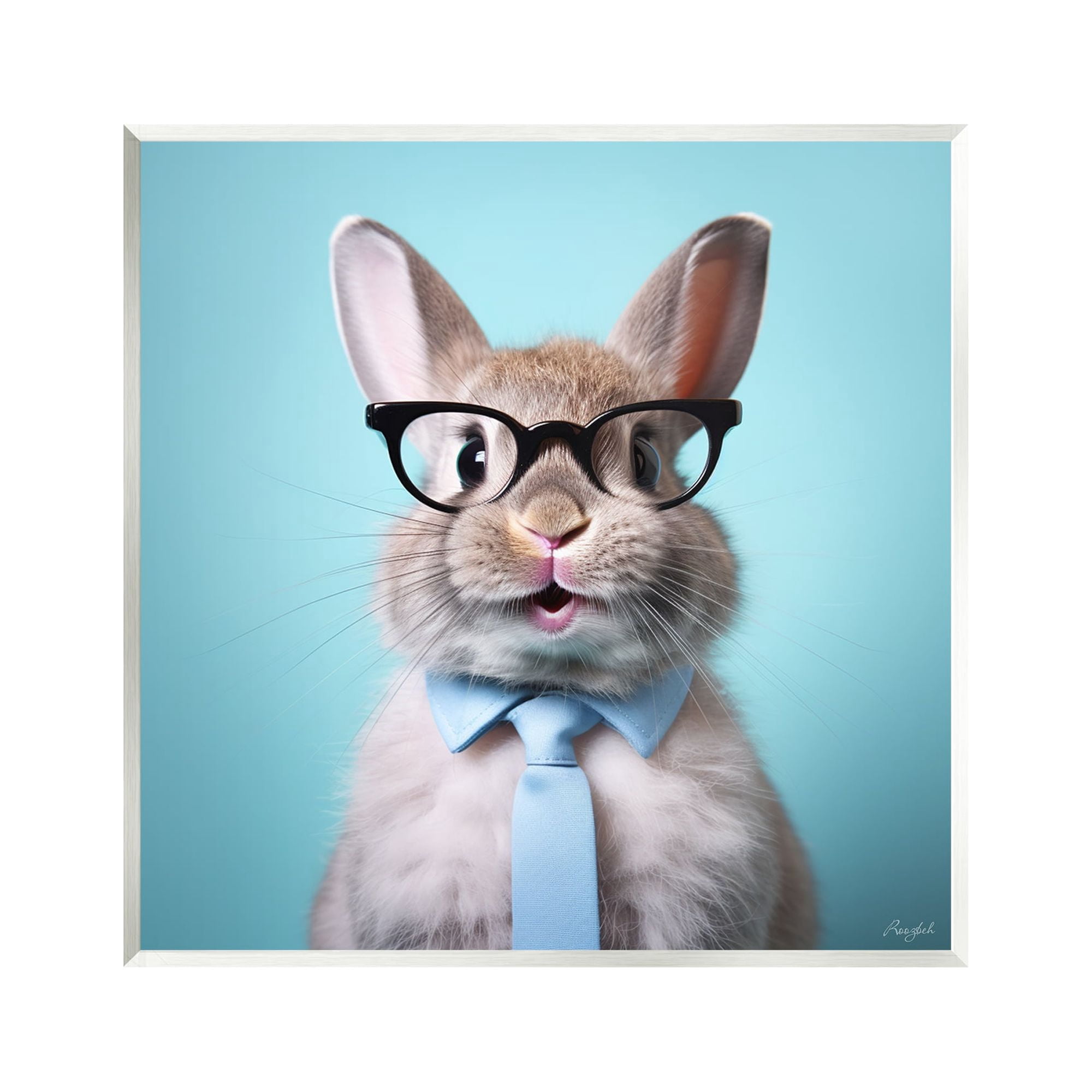 Stupell Industries Rabbit on Blue Portrait Animals & Insects Painting Unframed Art Print Wall Art, 12 x 12
