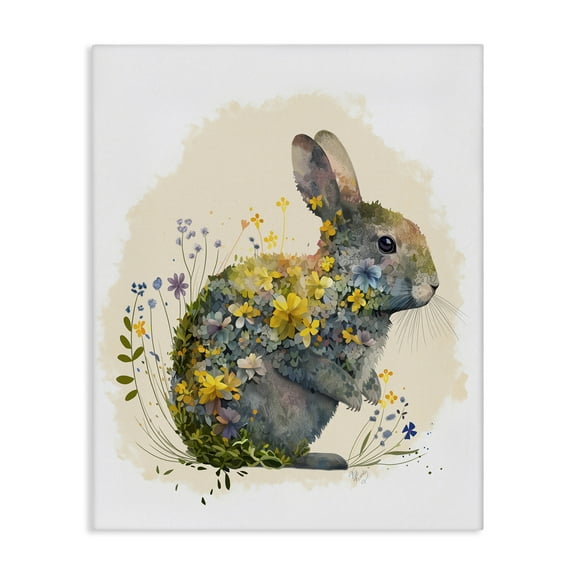 Stupell Industries Rabbit with Buttercup Flowers Animals & Insects Painting Gallery Wrapped Canvas Art Print Wall Art, 16 x 20