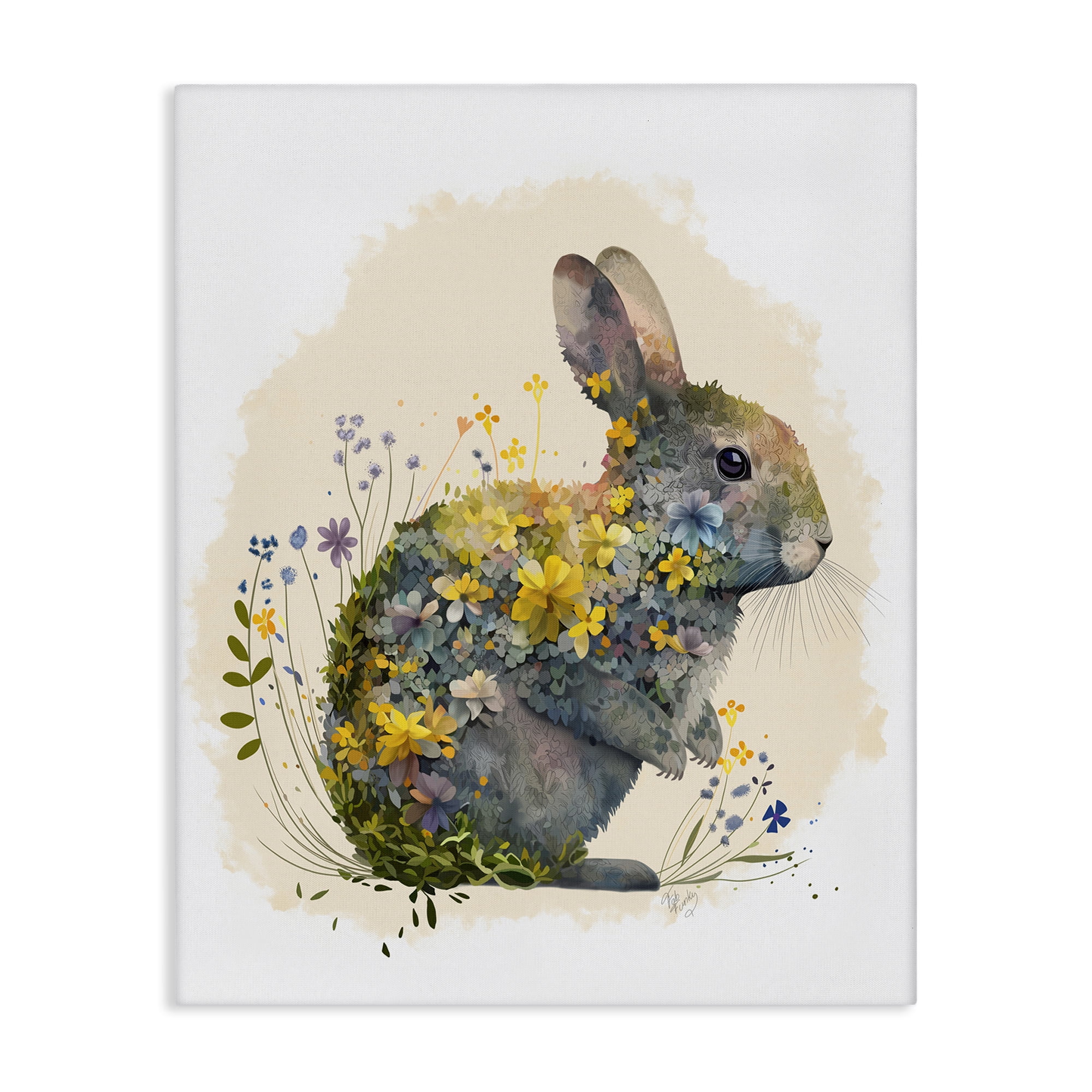 Stupell Industries Rabbit with Buttercup Flowers Animals & Insects Painting Gallery Wrapped Canvas Art Print Wall Art, 24 x 30