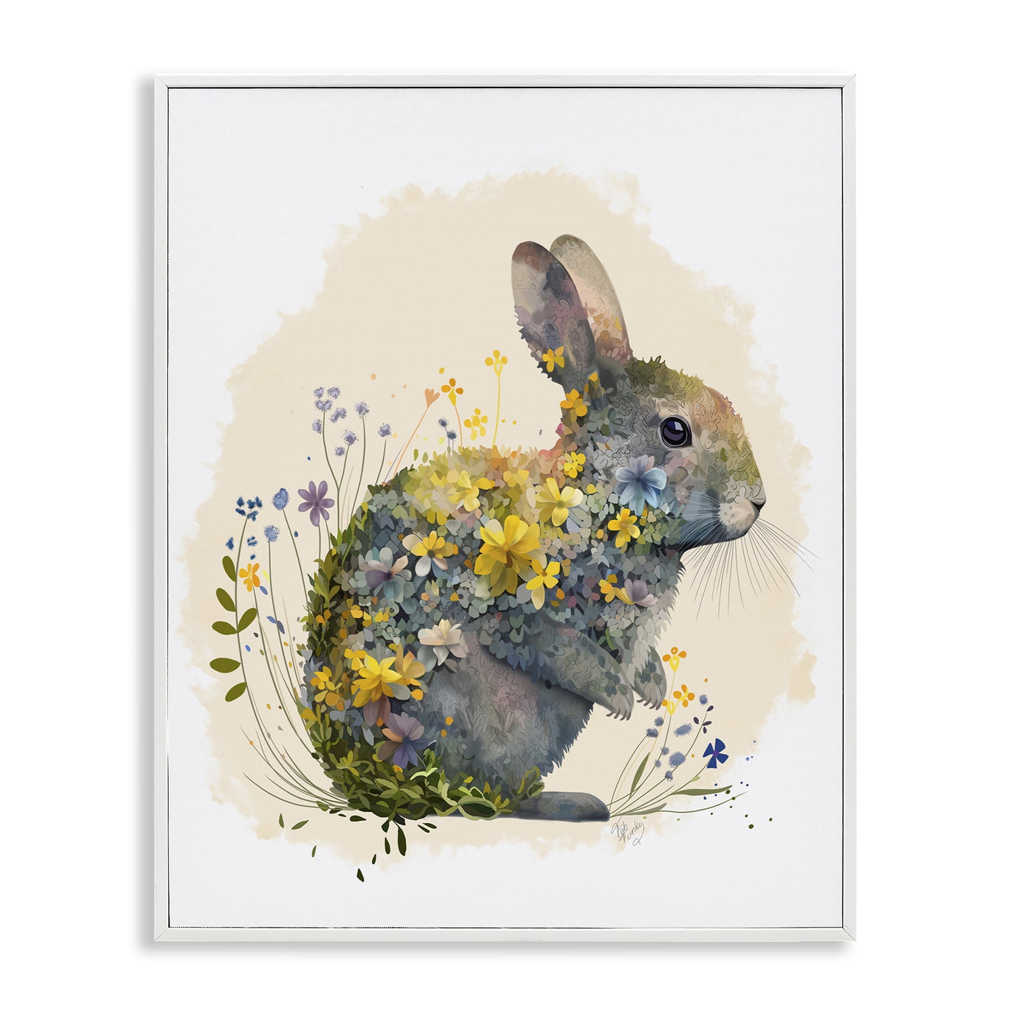 Stupell Industries Rabbit with Buttercup Flowers Animals & Insects Painting White Framed Art Print Wall Art, 11 x 14