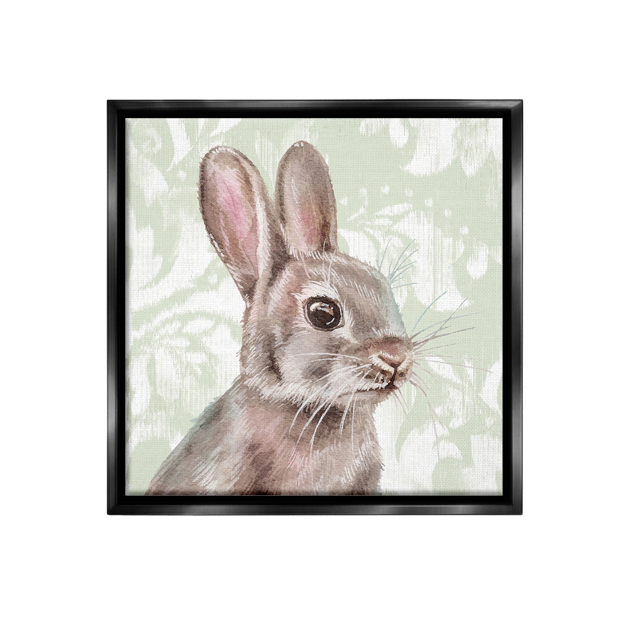 Stupell Industries Rabbit with Floral Pattern Animals & Insects Painting Black Floater Framed Canvas Art Print Wall Art, 25 x 25