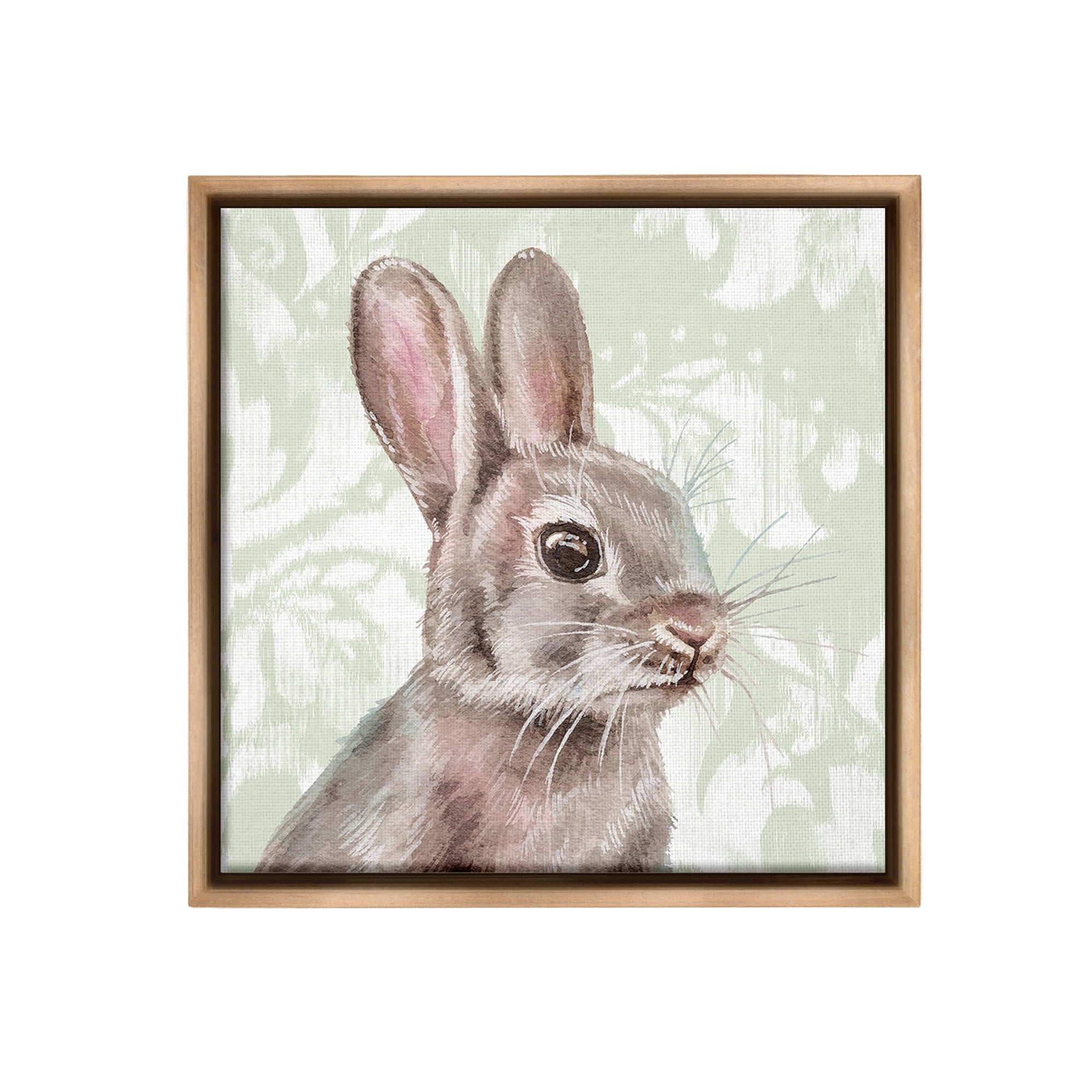 Stupell Industries Rabbit with Floral Pattern Animals & Insects Painting Brown Floater Framed Canvas Art Print Wall Art, 25 x 25