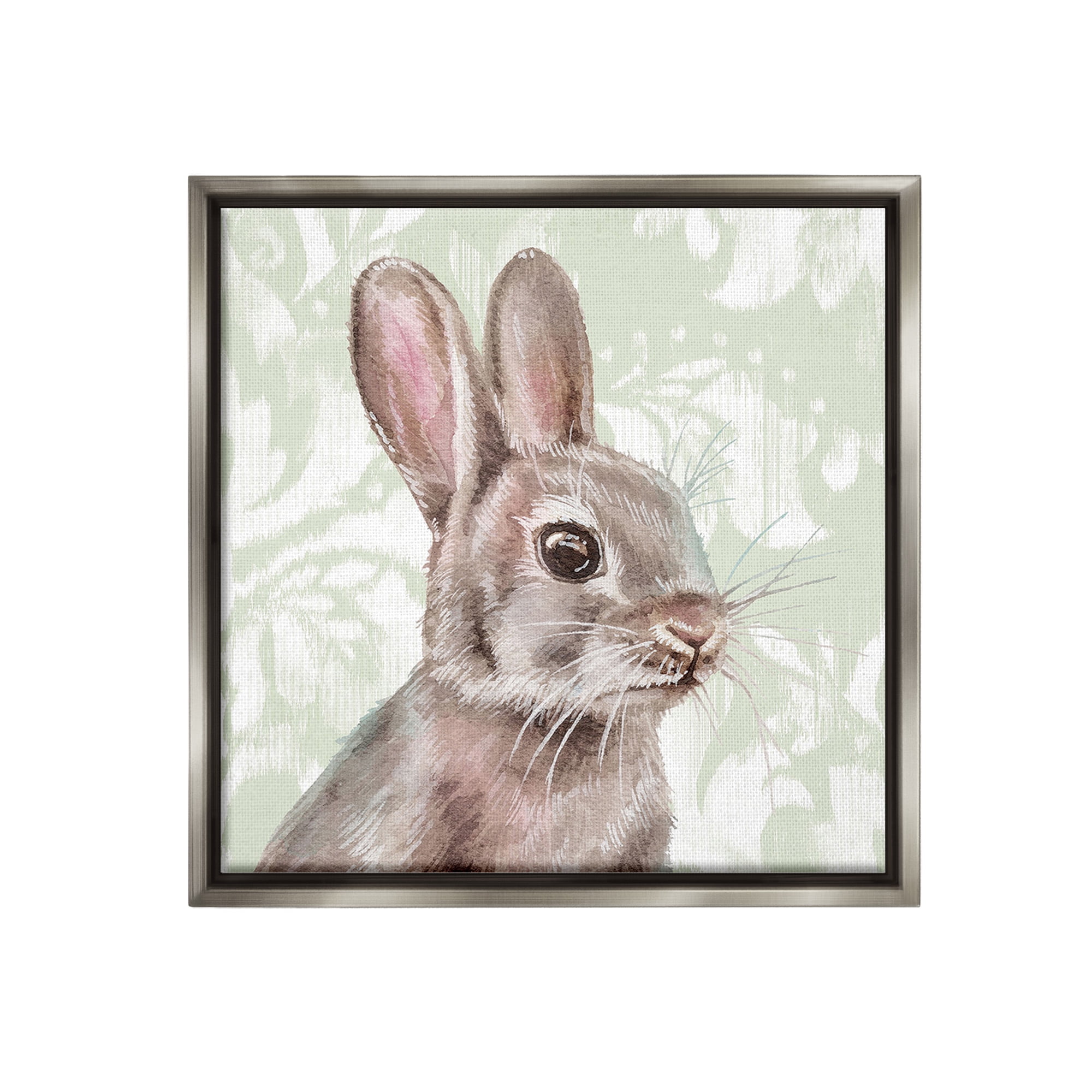 Stupell Industries Rabbit with Floral Pattern Animals & Insects Painting Gray Floater Framed Canvas Art Print Wall Art, 25 x 25