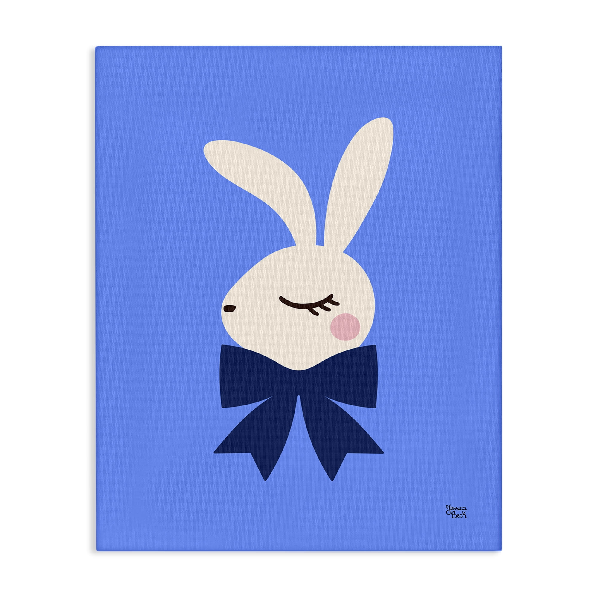 Stupell Industries Rabbit with Ribbon on Blue Animals Painting Wrapped Canvas Art Print Wall Art, 36 x 48