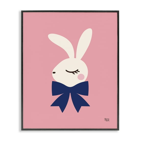 Stupell Industries Rabbit with Ribbon on Pink Animals Painting Black Framed Art Print Wall Art, 11 x 14