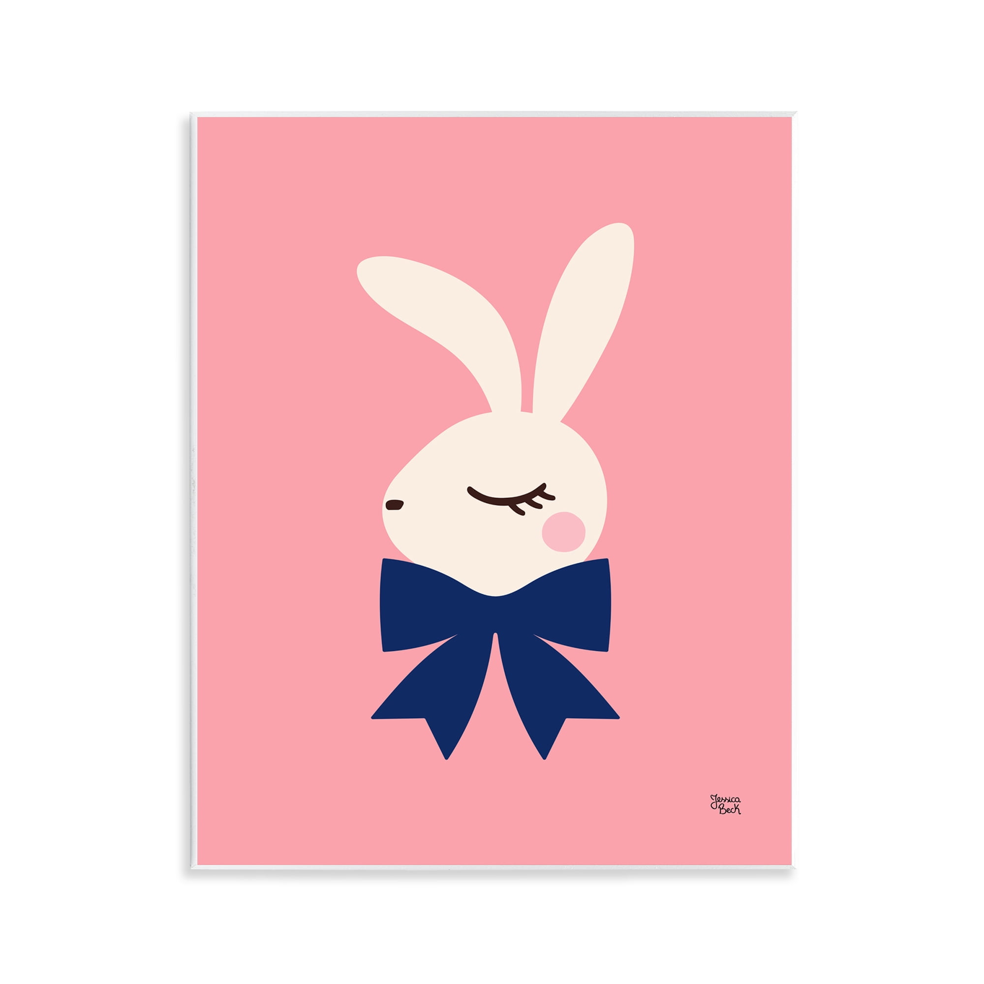 Stupell Industries Rabbit with Ribbon on Pink Animals Painting Unframed Art Print Wall Art, 11 x 14
